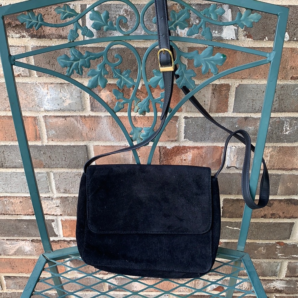 Black Suede Purse with leather strap